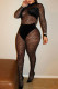 Black Sexy Print See-through O Neck Regular Jumpsuits