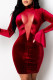 Wine Red Celebrities Solid Patchwork O Neck Pencil Skirt Dresses