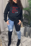 Black Fashion Casual Letter Print Basic O Neck Tops