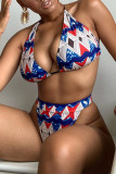 Blue Red Fashion Sexy Print Backless Swimwears