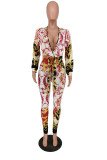 Colour Sexy Print V Neck Skinny Jumpsuits