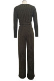 Gold Polyester Drawstring Long Sleeve Mid Patchwork Skinny Pants Jumpsuits & Rompers