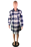 Black And White Street Plaid Patchwork Turndown Collar Irregular Dress Dresses