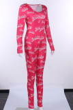 Red British Style Print V Neck Jumpsuits