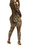 Leopard print Sexy Patchwork Leopard grain Long Sleeve O Neck Jumpsuits