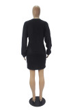 Black Sexy Print O Neck Dresses