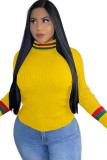 White O Neck Long Sleeve Print Patchwork Long Sleeve Tops