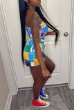 Colour Sexy Casual Print Backless Sleeveless Two Pieces