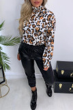 Green Fashion Casual Print Basic Turtleneck Tops