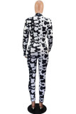 rose red Fashion street Print Polyester Long Sleeve O Neck Jumpsuits