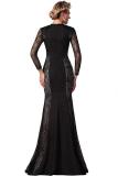 Black Polyester adult Celebrities Fashion Cap Sleeve Long Sleeves V Neck A-Line Floor-Length Solid lace pe