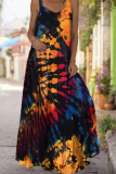 Yellow Sexy Casual Print Patchwork Square Collar Cake Skirt Dresses