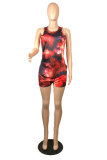 Orange Active adult Patchwork Print Two Piece Suits pencil Sleeveless Two Pieces