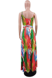 Green Sexy Print Split Joint Spaghetti Strap Straight Dresses