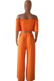 Orange Polyester Casual Fashion asymmetrical Bandage Solid crop top Straight Loose