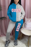 Blue Street Solid Letter Hooded Collar Long Sleeve Two Pieces