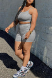 Grey Sexy Casual Solid Backless Spaghetti Strap Sleeveless Two Pieces
