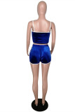 Blue Sexy Casual Solid Backless Spaghetti Strap Sleeveless Two Pieces