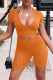 Orange Fashion Casual Solid Basic V Neck Short Sleeve Two Pieces