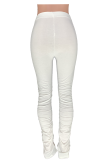 White Button Fly Sleeveless High Patchwork Split Solid Draped Boot Cut Pants