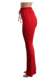 Red Casual Polyester Solid Skinny Bottoms