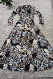 Red Fashion Casual Print Basic Turndown Collar Long Sleeve Dresses