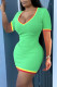 Light Green Fashion Casual Print Patchwork V Neck Short Sleeve Dress