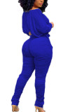 Blue Street Twilled Satin Solid Fold Strap Design O Neck Long Sleeve Regular Sleeve Short Two Pieces