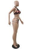 Blue Fashion Sexy Print Hollowed Out Basic Swimwears