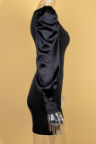 Black Fashion Sexy Solid Patchwork Square Collar A Line Dresses
