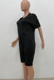 Red Fashion Casual Solid Basic V Neck Regular Rompers