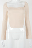 Apricot Fashion Daily Solid Patchwork Square Collar Mid Waist Tops