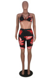 multicolor Polyester Sexy Fashion adult Two Piece Suits Print Straight Sleeveless Two-Piece Short Set