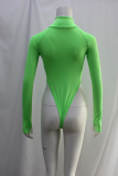 Fluorescent Green Sexy Solid Split Joint Turtleneck Skinny Jumpsuits