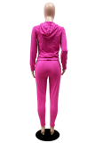 Rose Red Casual Solid Patchwork Hooded Collar Long Sleeve Two Pieces