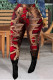 Red Casual Print Regular Bottoms