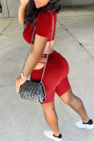 Red Sexy Casual Solid Hollowed Out O Neck Short Sleeve Two Pieces