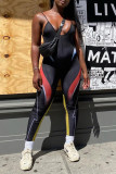 Black Sexy Sportswear Print Backless V Neck Skinny Sling Jumpsuits
