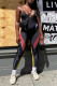 Black Sexy Sportswear Print Backless V Neck Skinny Sling Jumpsuits