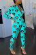 Green Fashion Sexy Print zipper Polyester Long Sleeve O Neck Jumpsuits