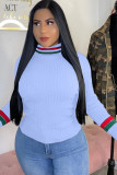 White O Neck Long Sleeve Print Patchwork Long Sleeve Tops