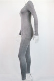 Grey Sexy Solid Patchwork O Neck Jumpsuits