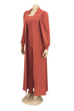 Purplish Red Casual Solid Long Sleeve Two Pieces