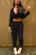 Black Sportswear Solid Patchwork Hooded Collar Long Sleeve Two Pieces