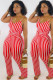 Red Sexy Striped Polyester Sleeveless Slip Jumpsuits