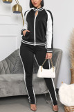 Green Casual Solid Zipper Collar Long Sleeve Two Pieces
