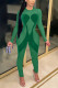 Green Fashion Sexy Patchwork Solid See-through O Neck Skinny Jumpsuits
