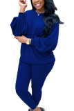 Royal blue Sexy Solid O Neck Long Sleeve Hubble-Bubble Sleeve Regular Two Pieces