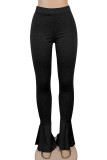 Black Fashion Daily Adult Cotton Solid Boot Cut Bottoms