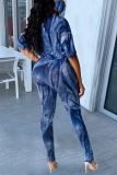 Green Street Patchwork Tie-dye O Neck Long Sleeve Two Pieces